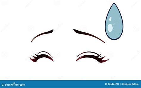 Happy Anime Style Closed Eyes. Hand Drawn Vector Illustration Stock Vector - Illustration of ...