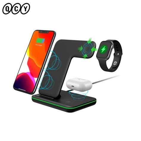 Qcy 15w 3 Em 1 Qi Carregador Sem Fio Almofada Para Iphone 13 12 Pro