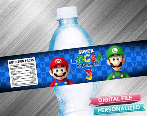 Super Mario Water Bottle Label