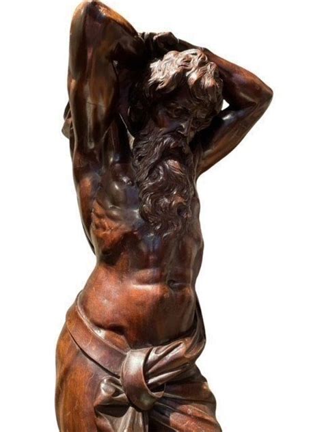 Proantic Grande Sculpture cariatide Masculine En Noyer 19ème Sièc