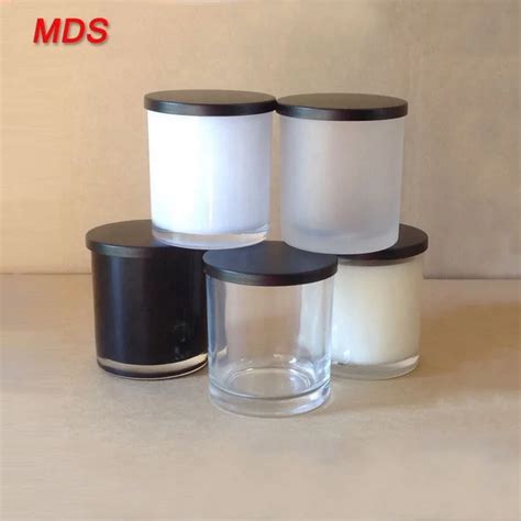 Creative Multi Color Scented Frosted Black Glass Candle Jars With Wooden Lids For Making Buy