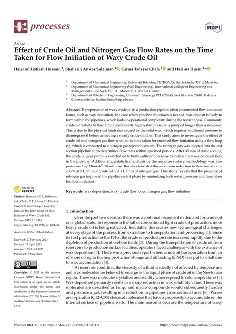 PDF Effect Of Crude Oil And Nitrogen Gas Flow Rates On The Time Taken