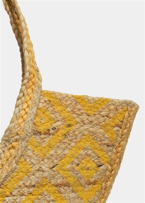 Big Jute Beach Bag W Yellow Design