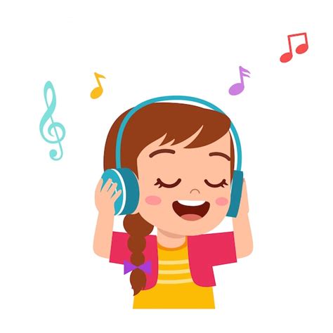 Premium Vector Happy Cute Kid Girl Listen Good Music