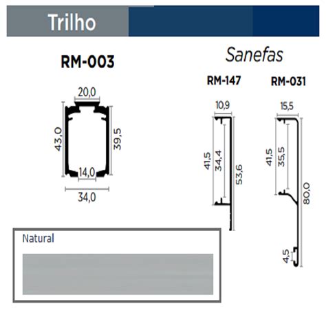 PERFIL RM 003 TRILHO SUPERIOR RO 82 ALUMINIO NATURAL 3MT ROMETAL