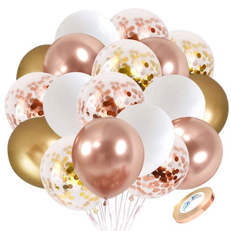 Buy Rose Gold Confetti Latex Balloons Pcs Inch White Metallic