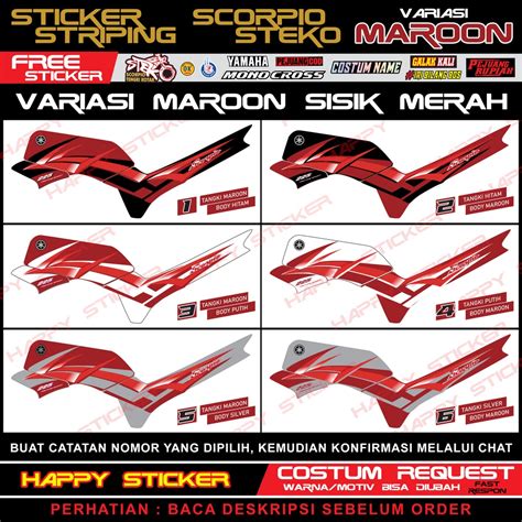 Jual Stiker Striping Scorpio Steko Variasi Merah Maroon Shopee Indonesia