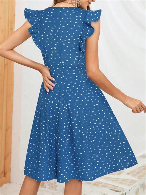 Polka Dot Print Ruffle Trim Dress Shein Usa