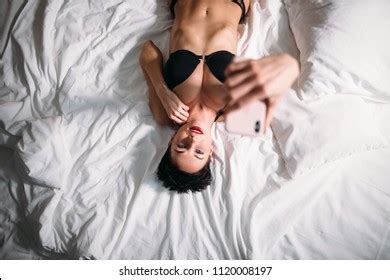 Sexy Brunette Texting In Bed Stock Photos Images Photography Shutterstock