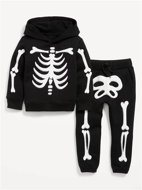 Unisex Skeleton Hoodie And Functional Drawstring Sweatpants Set For