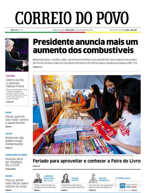 Capa Correio Do Povo Edi O Ter A De Novembro De