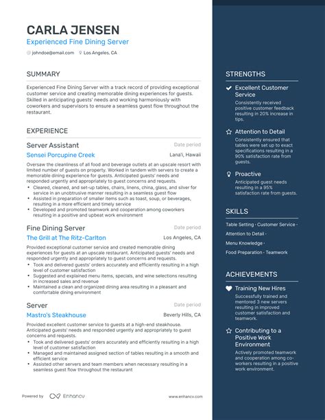 5 Fine Dining Server Resume Examples Guide For 2023