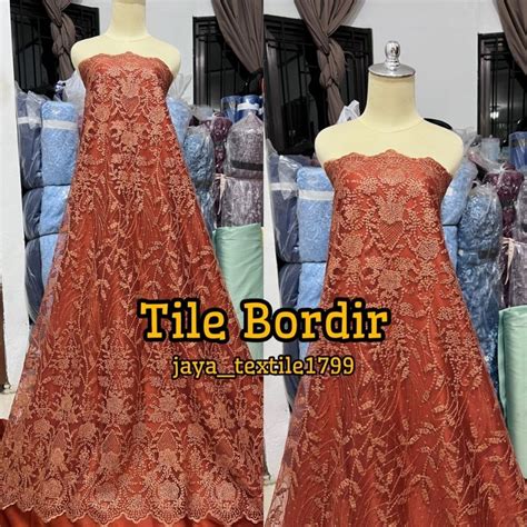 Jual TERMURAH KAIN TILE BORDIR PINGGIRAN TEBAL TULLE ELISAB BORDIR