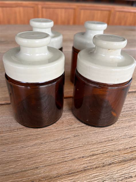 Vintage Set Of 4 Brown Glass Jars Etsy