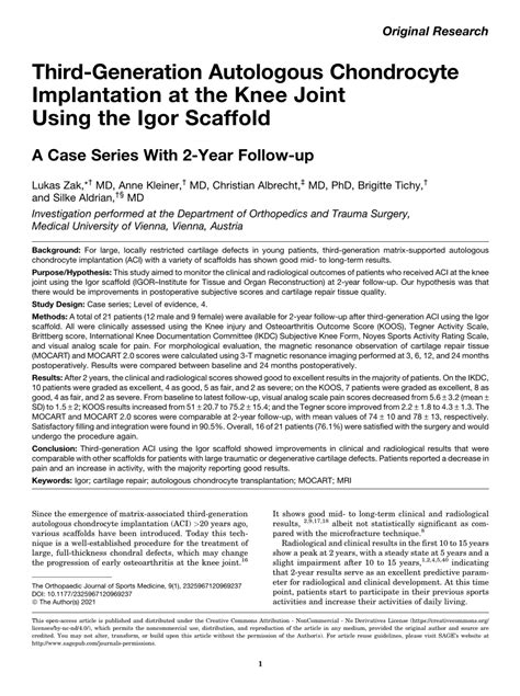 Pdf Third Generation Autologous Chondrocyte Implantation At The Knee