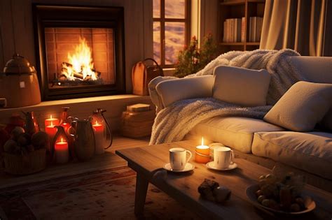 Premium Photo Warm Hearth Haven Cozy Living Room With Fireplace