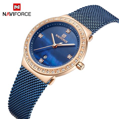 NAVIFORCE 5005 Montre de luxe pour femmes en acier inoxydable à quartz