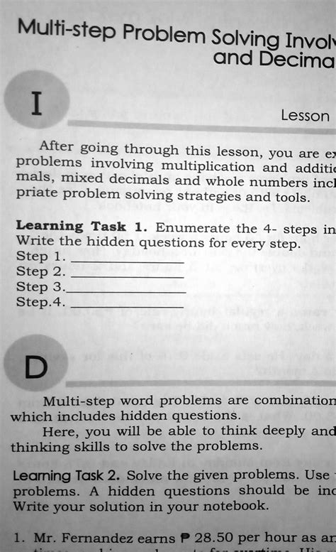 Solved Multi Step Problem Solving Involving Decimals And Whole Numbers Lesson After Going