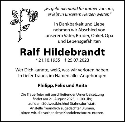 Traueranzeigen Von Ralf Hildebrandt Trauer Anzeigen De