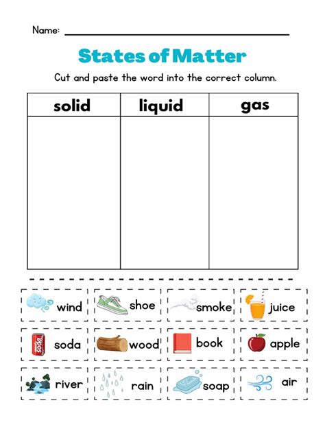 Colorful Fun States Of Matter Sorting Science Worksheet Pdf