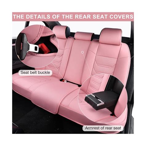 Tiehesyt Pink Car Seat Covers Full Set Breathable Leather Automotive