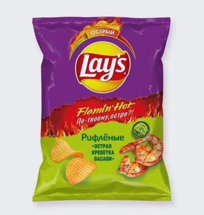 Чипсы картофельные рифлёные Lays Flamin Hot Острая креветка васаби Острые чипсы