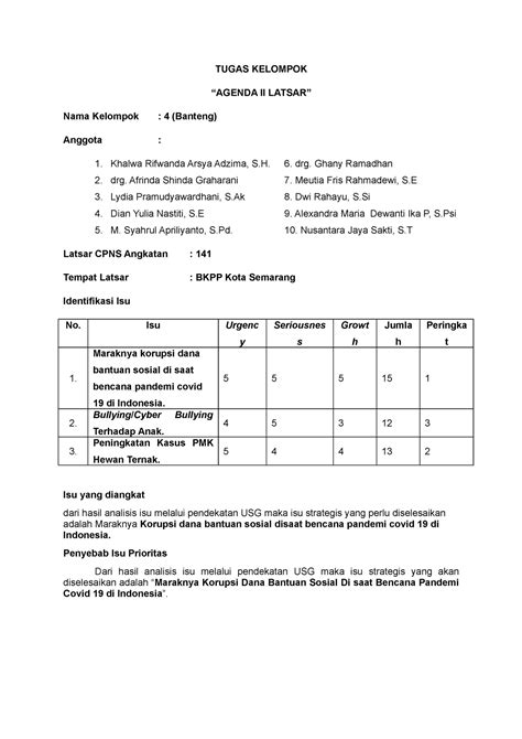 Lembar Kerja Penugasan Kelompok Agenda Kelompok Angkatan
