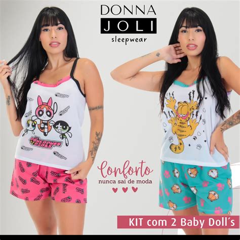 Kit Baby Doll Feminino Estampado Curto De Malha Verão Lingerie Pijama Short Doll Atacado