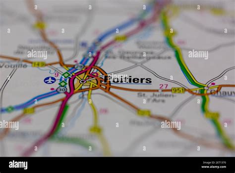 Poitiers Shown On A Road Map Or Geography Map Stock Photo Alamy