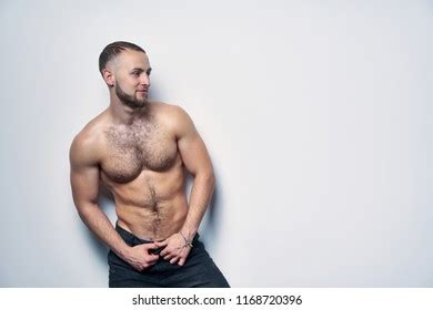Hot Serious Muscle Shirtless Man Looking At Camera White Background Images Stock Photos