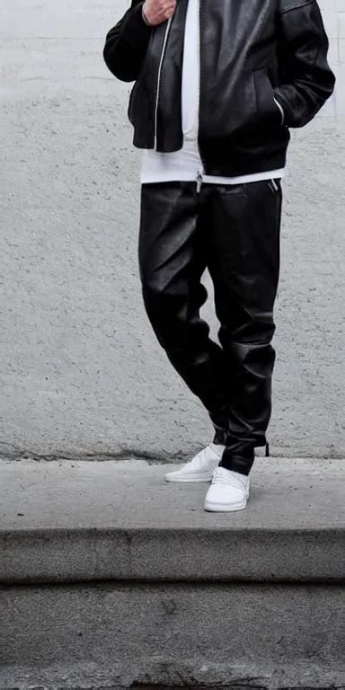 Gopnik In A Black Leather Jacket White Adidas Pants Stable