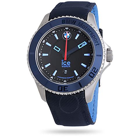 Ice Watch Bmw Motorsport Black Dial Navy Blue Canvas And Leather Men S