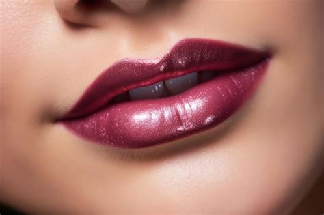 Premium Photo Close Up Of Womans Lips With Dark Pink Lipstick