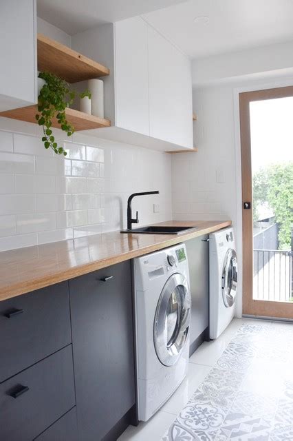 Custom Laundry Timber Benchtop Modern Laundry Room Sunshine