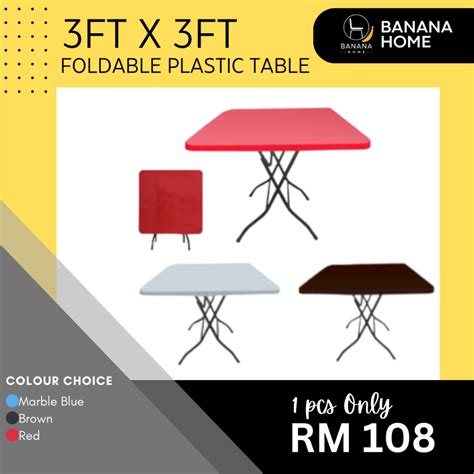 PLASTIC TABLE SQUARE FOLDABLE 3X3 FEET MEJA LIPAT PLASTIK EMPAT SEGI