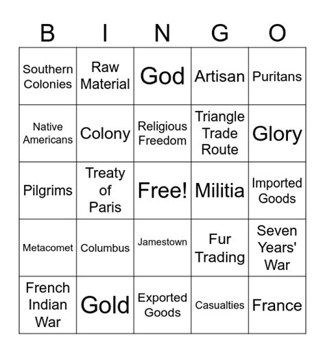 Colonial Times Bingo Card