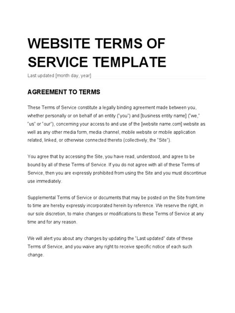 Terms Of Service Template Pdf Arbitration Online Copyright