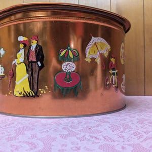 Gay Nineties Cookie Tin Atlas Biscuit Corp NY Beautiful Copper Color