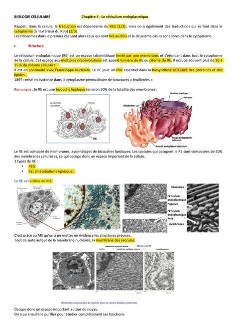 Re Notes De Cours Bio Cell L S Biologie Cellulaire Chapitre