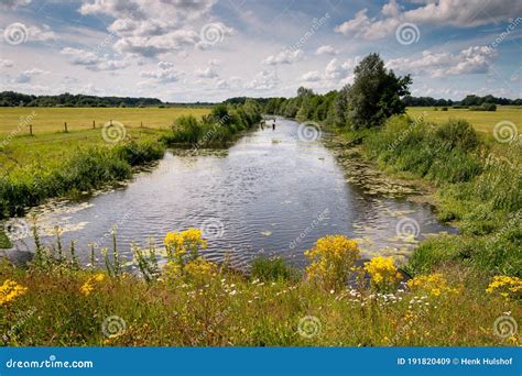 Typical Dutch Landscape With Rivers And Meadows Near Hardenberg Stock