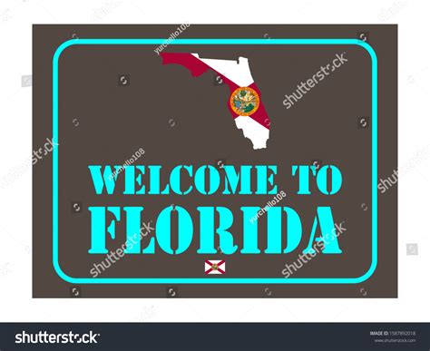 Welcome Florida Sign Flag Map Vector เวกเตอร์สต็อก ปลอดค่าลิขสิทธิ์