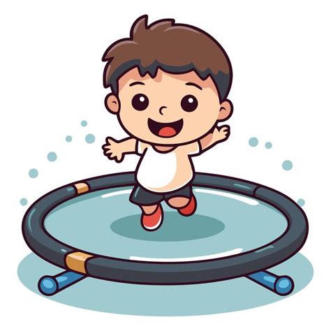 Premium Vector Cute Boy Jumping On A Trampoline