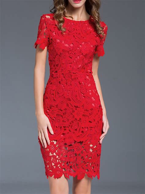 Red Crochet Hollow Out Sheath Dress SheIn Sheinside