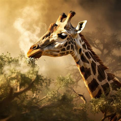 Ai Generated Illustration Wildlife Concept Of Masai Giraffe Eating