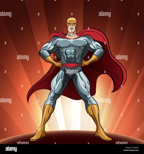 Superheld Figur Stehend Stolz Abbildung Im Comic Stil Stock