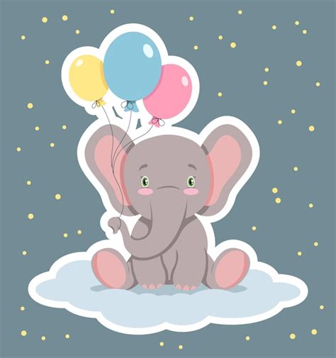 Vinilo Bebé Elefante Con Globos Para Habitación De Bebé Vector Premium