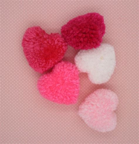 Red Pink White Heart Shaped Pom Poms Handmade Heart Pom Poms Etsy