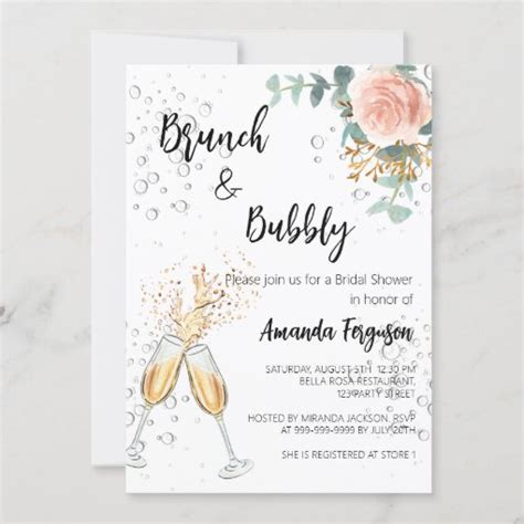 Rose Gold Floral Brunch Bubbly Bridal Shower Invitation Zazzle