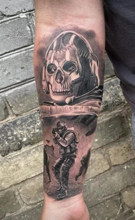 A Man S Arm With A Skull On It And An Astronaut In The Background