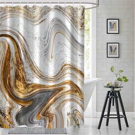 Marble Shower Curtain Abstract Modern White And Gold Marble Shower